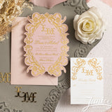 Gorgeous Shaped Foil Velvet Wedding Invitation w/ Floral Border