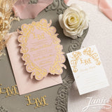 Gorgeous Shaped Foil Velvet Wedding Invitation w/ Floral Border