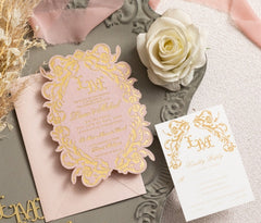 Gorgeous Shaped Foil Velvet Wedding Invitation w/ Floral Border