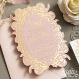 Gorgeous Shaped Foil Velvet Wedding Invitation w/ Floral Border