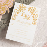 Gorgeous Shaped Foil Velvet Wedding Invitation w/ Floral Border