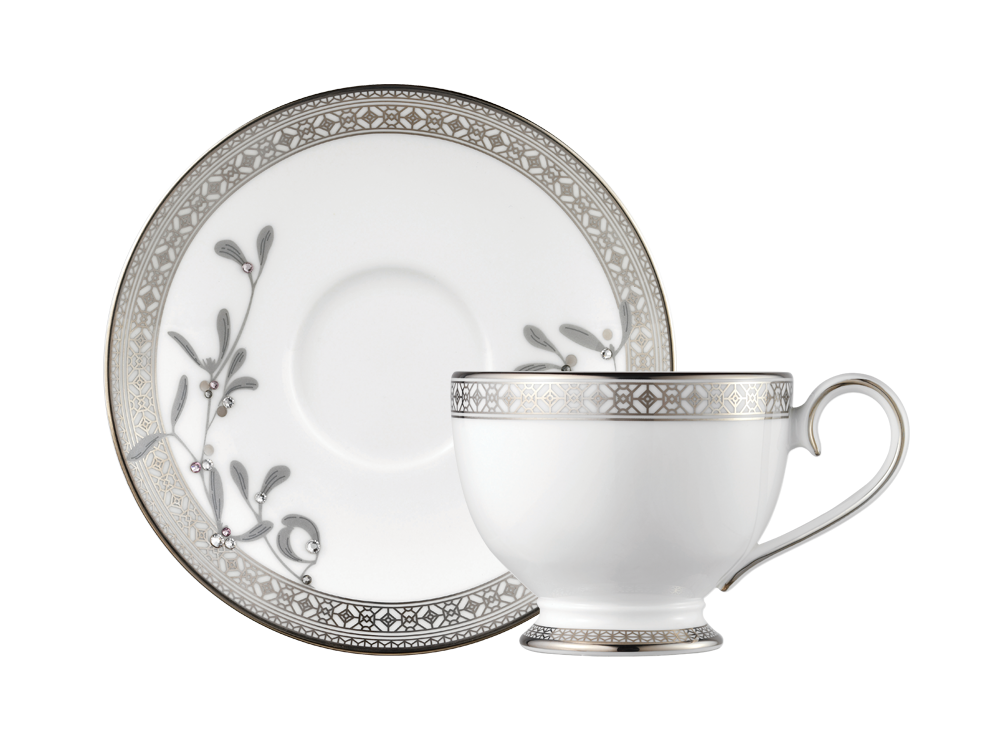 Platinum Leaves Tea Cup Saucer Platinum