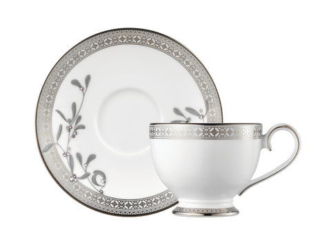 Platinum Leaves Tea Cup Saucer Platinum