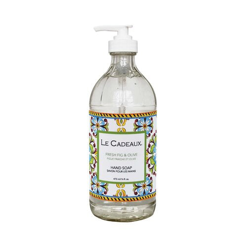 Fresh Fig & Olive Fragranced Liquid Hand Wash in Glass Bottle with Coordinating Tea Towel in Decorative Gift Box