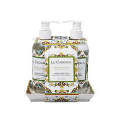 Fresh Fig & Olive Fragranced Hand Wash and Hand Cream on a Matching Melamine Soap Dish Gift Set