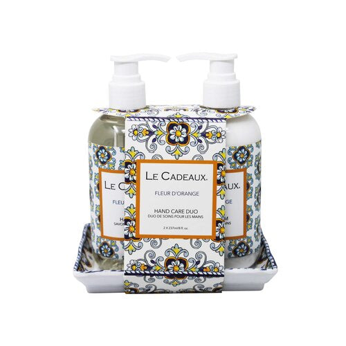 Fleur D'orange Fragranced Hand Wash and Hand Cream on a Matching Melamine Soap Dish Gift Set