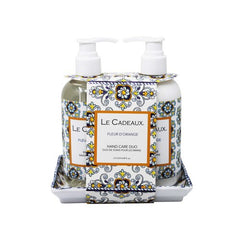 Fleur D'orange Fragranced Hand Wash and Hand Cream on a Matching Melamine Soap Dish Gift Set
