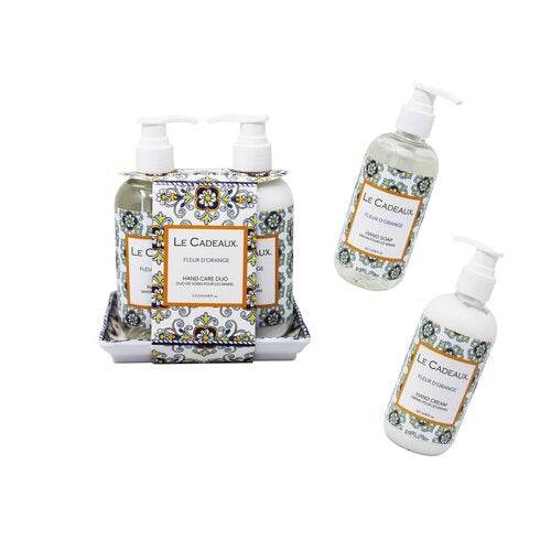 Fleur D'orange Fragranced Hand Wash and Hand Cream on a Matching Melamine Soap Dish Gift Set