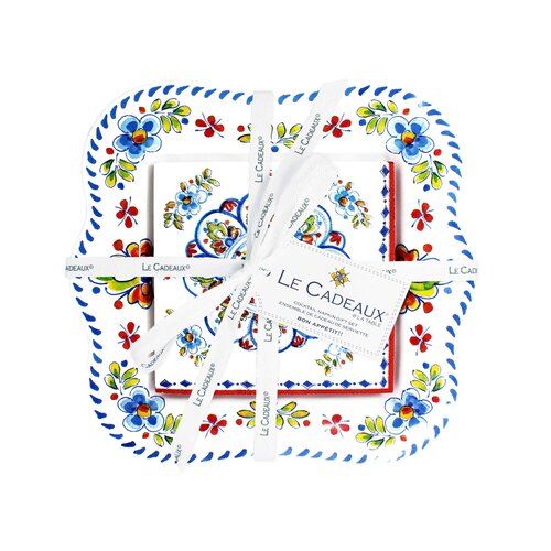 Le Cadeaux Madrid White Decorative Napkin Holder & Cocktail Napkins Gift Set (Set of 20) - 20% OFF