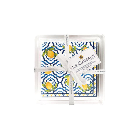 Le Cadeaux Palermo Patterned Paper Cocktail Napkins In Acrylic Holder Gift Set (Set Of 30) - 20% OFF
