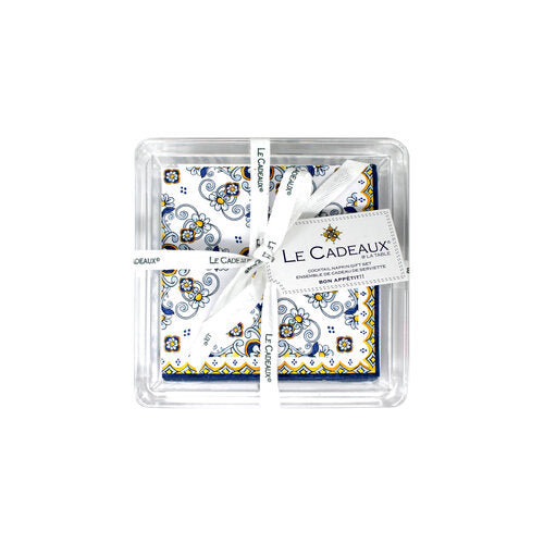 Le Cadeaux Sorrento Patterned Paper Cocktail Napkins In Acrylic Holder Gift Set (Set Of 30) - 20% OFF