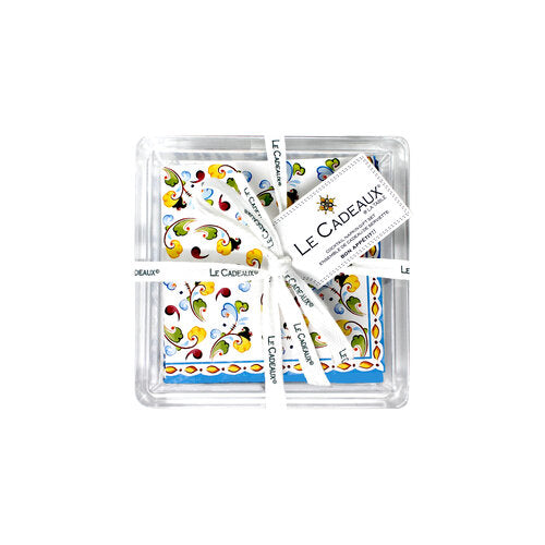 Le Cadeaux Toscana Patterned Paper Cocktail Napkins In Acrylic Holder Gift Set (Set Of 30) - 20% OFF