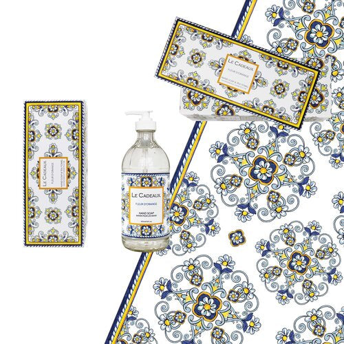 Fleur D'orange Fragranced Liquid Hand Wash in Glass Bottle with Coordinating Tea Towel in Decorative Gift Box