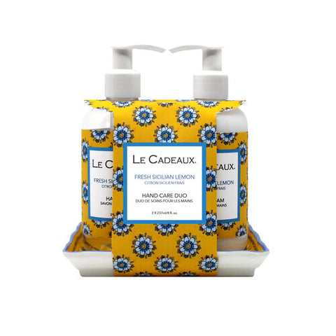 Le Cadeaux Fresh Sicilian Lemon Fragrance Hand Wash & Hand Cream w/ Matching Melamine Soap Dish Gift Set - 20% OFF