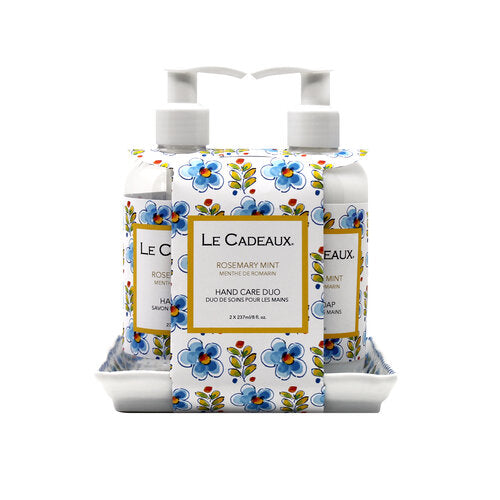 Le Cadeaux Rosemary Mint Fragrance Hand Wash & Hand Cream w/ Matching Melamine Soap Dish Gift Set - 20% OFF