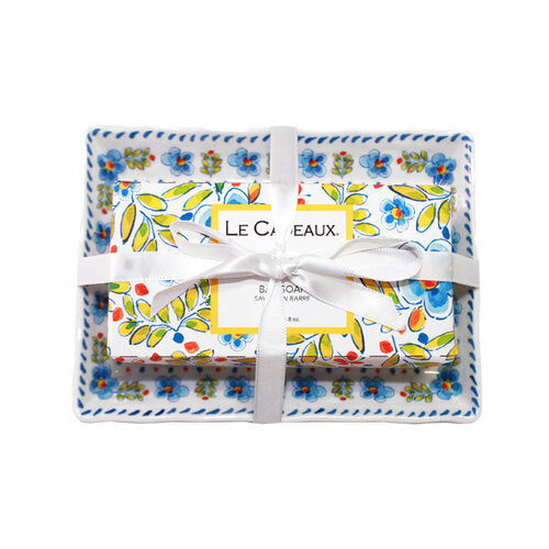 Le Cadeaux Rosemary Mint Fragrance Bar Soap & Matching Melamine Soap Dish Gift Set - 20% OFF