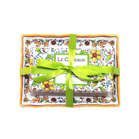 Le Cadeaux Zest Of Lime Fragrance Bar Soap & Matching Melamine Soap Dish Gift Set - 20% OFF