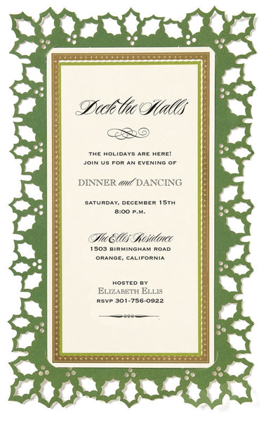 Christmas Holly Die-Cut Personalized Frame Invitations (Set of 50)