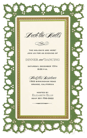 Christmas Holly Die-Cut Personalized Frame Invitations (Set of 50)