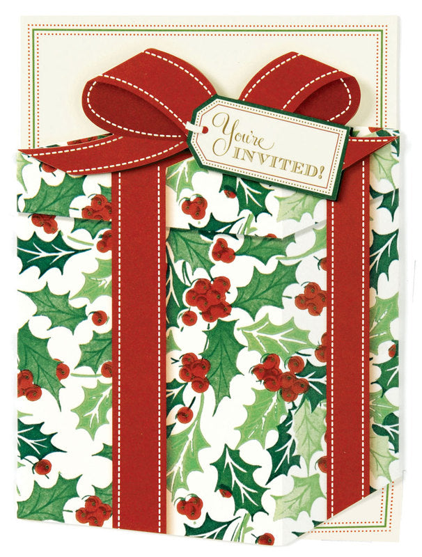 Christmas Present Die-Cut Pocket Personalized Invitations (Set of 50)