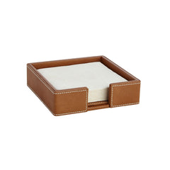 Suede British Tan Cocktail Napkin Holder W/ Napkins
