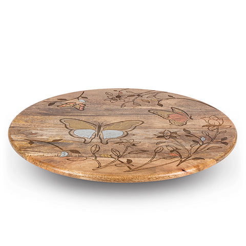 GG Collection Mango Wood with Laser Butterfly Design 22" Lazy Susan. - 20% OFF