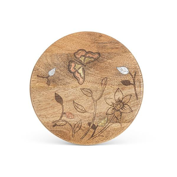 GG Collection Mango Wood With Laser Butterfly Design Round Trivet. - 20% OFF