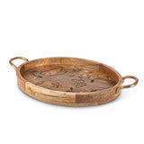 GG Collection Mango Wood with Laser Butterfly Design Oval Tray with Handles. - 20% OFF