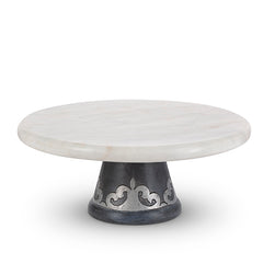 GG Collection Blackwashed Mango Wood Marble Cake Plate on Wood Pedestal - 20% OFF