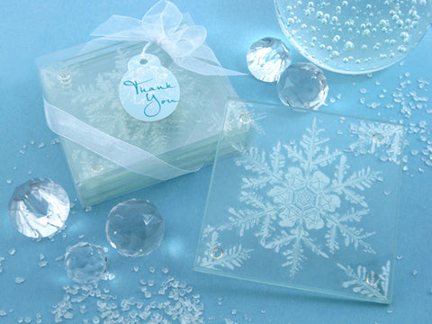 Artisano Designs Shimmering Snow Crystal Frosted Snowflake Glass Coasters (Set of 4) - 20% OFF