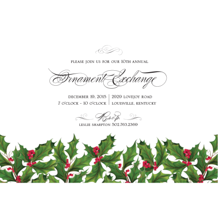 Traditional Holly Border Personalized Invitations (Set of 50)