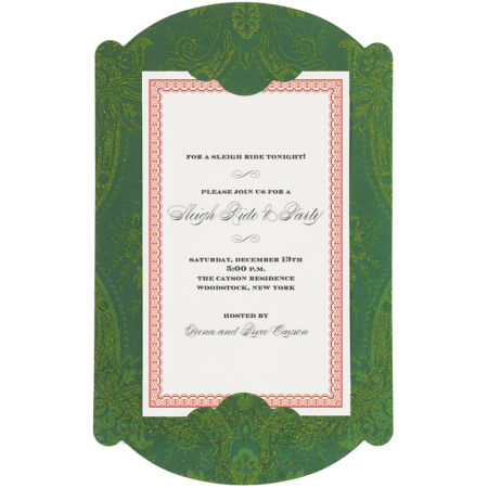 Green Damask Glitter Carrier Personalized Invitations (Set of 50)