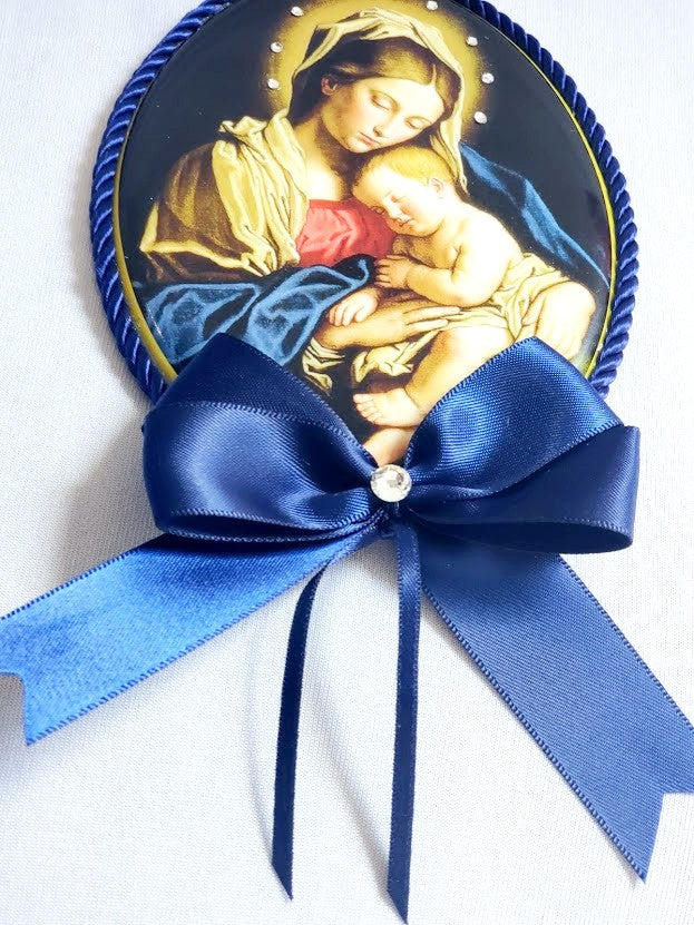 Keepsake Porcelain Plaque - Blessed Virgin Mary and Infant Child Jesus Blue Capezzale