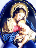 Keepsake Porcelain Plaque - Blessed Virgin Mary and Infant Child Jesus Blue Capezzale