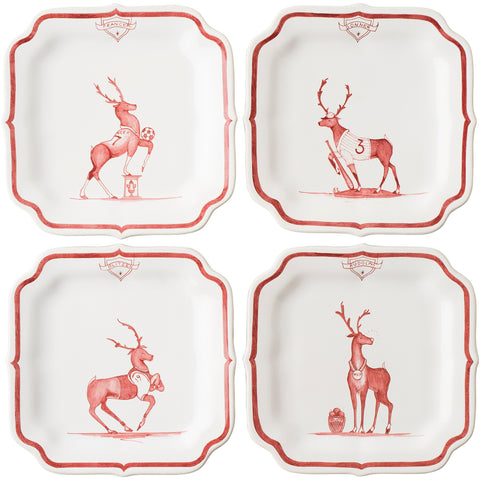 Country Estate Reindeer Games Ruby "Team Sports" (Football, Baseball, Soccer and Rudolph) Party Plates Set/4