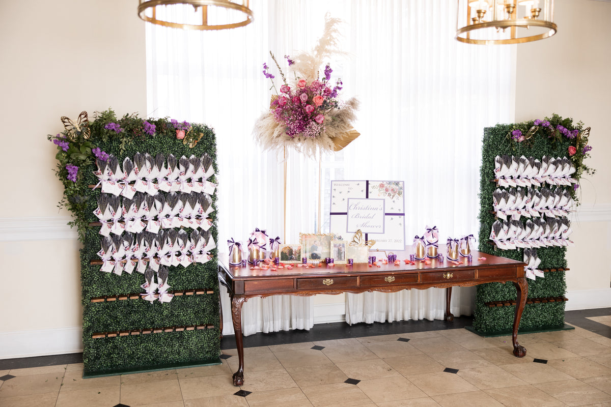 Lavender Garden Boxwood Bouquet Wall Rental