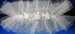 Tulle Garter w/ Roses & Crystal Accents