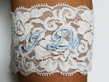 Dalmazio Design Stretch Lace Garter with Blue "I Do"
