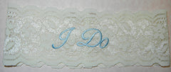 Dalmazio Design Stretch Lace Garter with Blue "I Do"