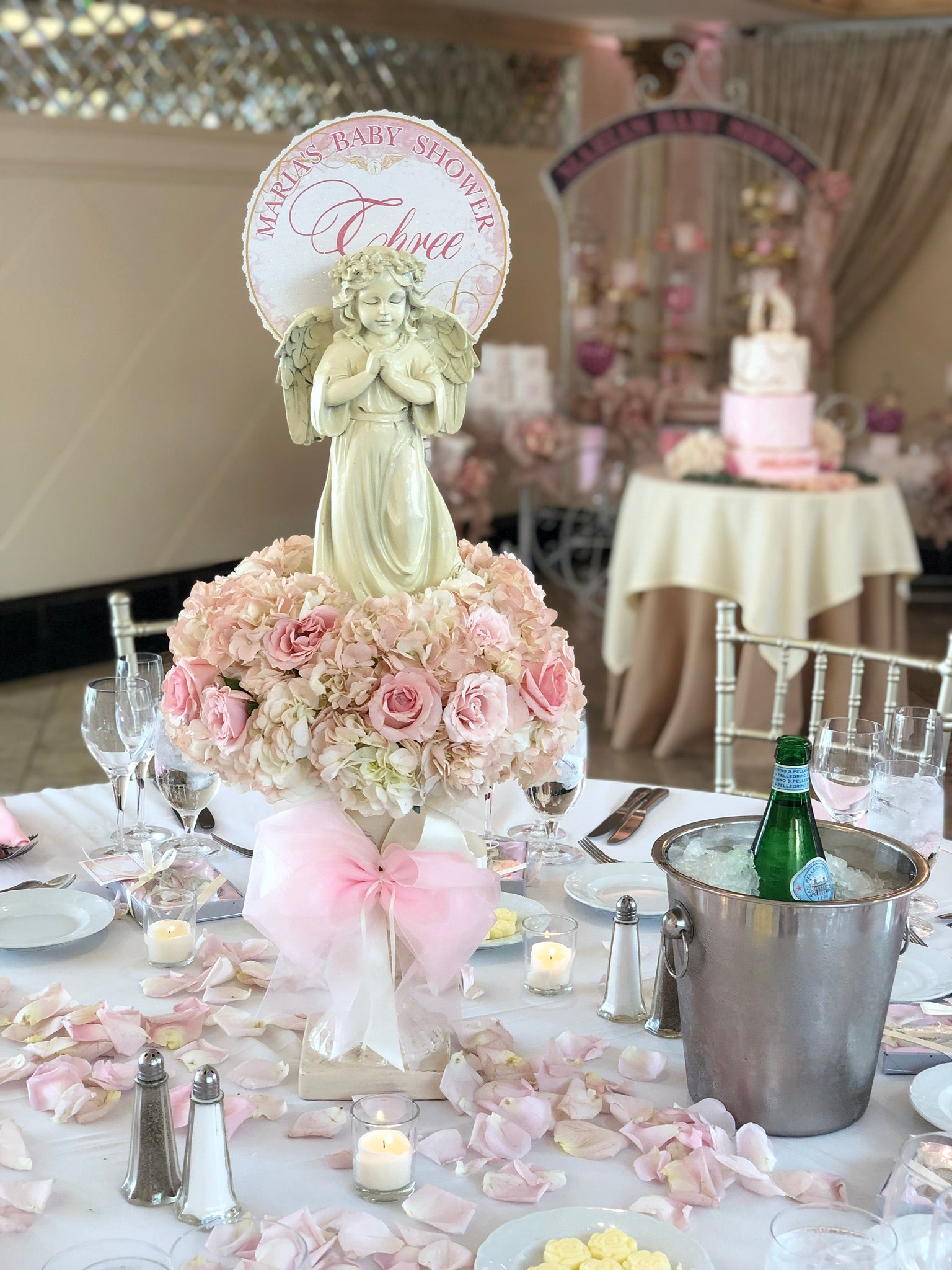 Guardian Angel Statuary Centerpiece in Glittered Floral Wreath w/ Planter Rental