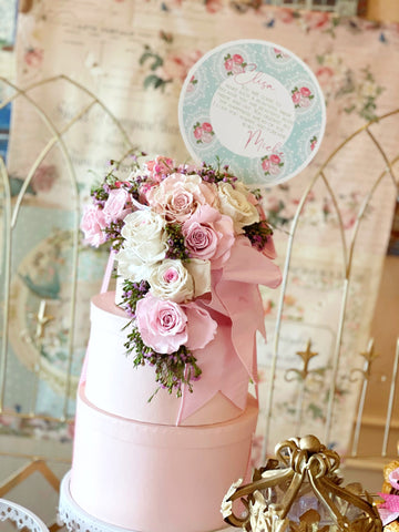 Floral Cascade Hat Box Bouquet Rental