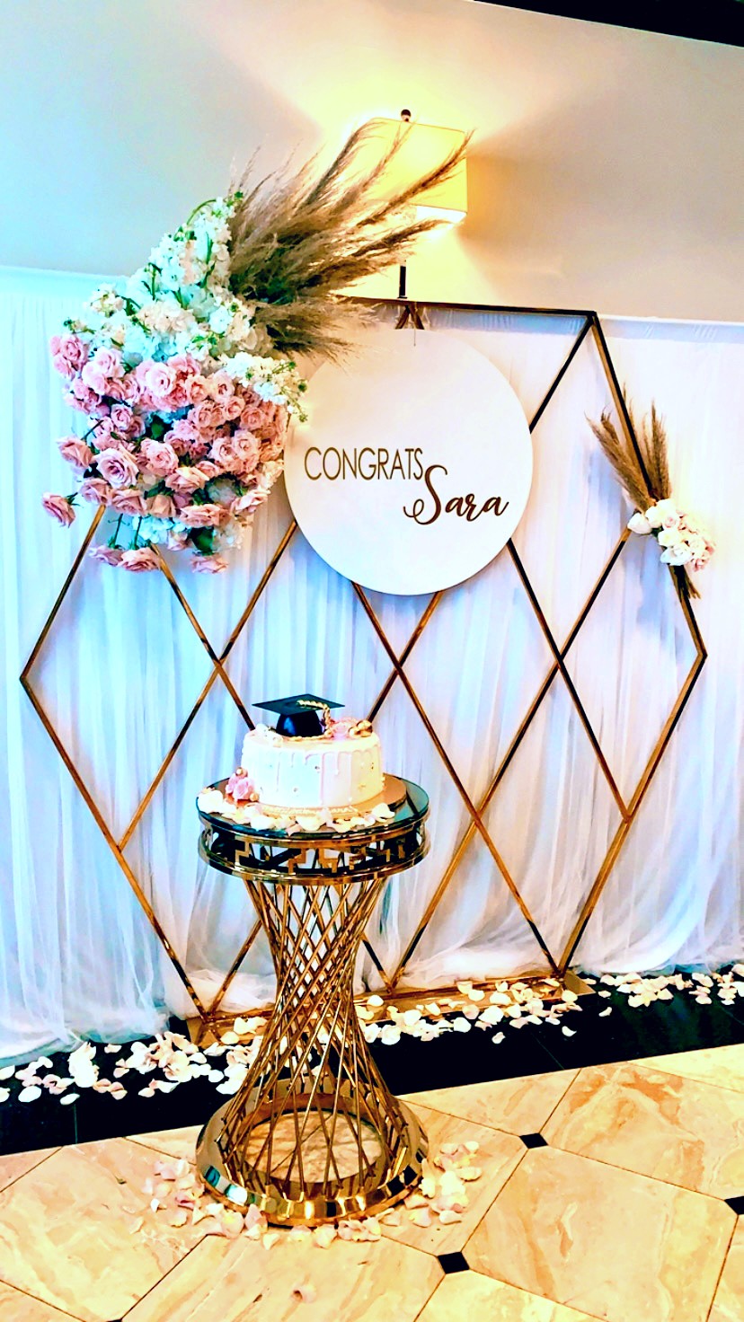 Golden Hexagon Backdrop & Cake Stand Rental