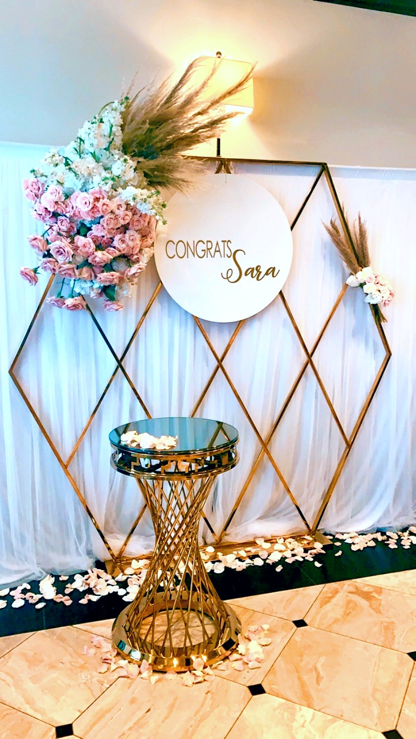 Golden Hexagon Backdrop & Cake Stand Rental