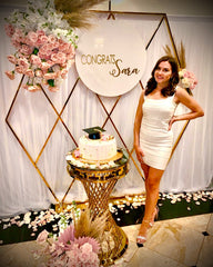 Golden Hexagon Backdrop & Cake Stand Rental