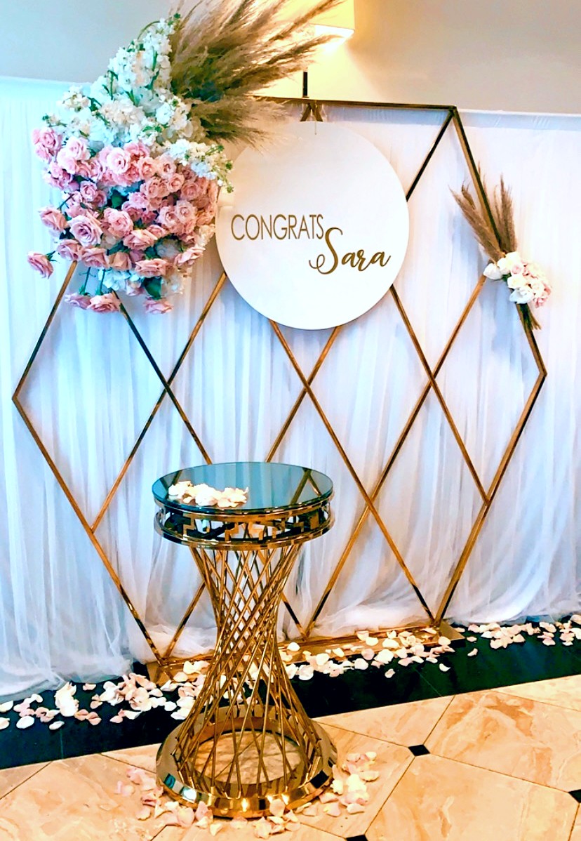 Golden Hexagon Backdrop & Cake Stand Rental