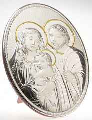 Holy Family Gold Accents W/ Italian 925 Argenti Silver Plaque #19970