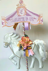 Dalmazio Design Fairy Tale & Fancy Carousel Horse Centerpiece w/ Sign Rental