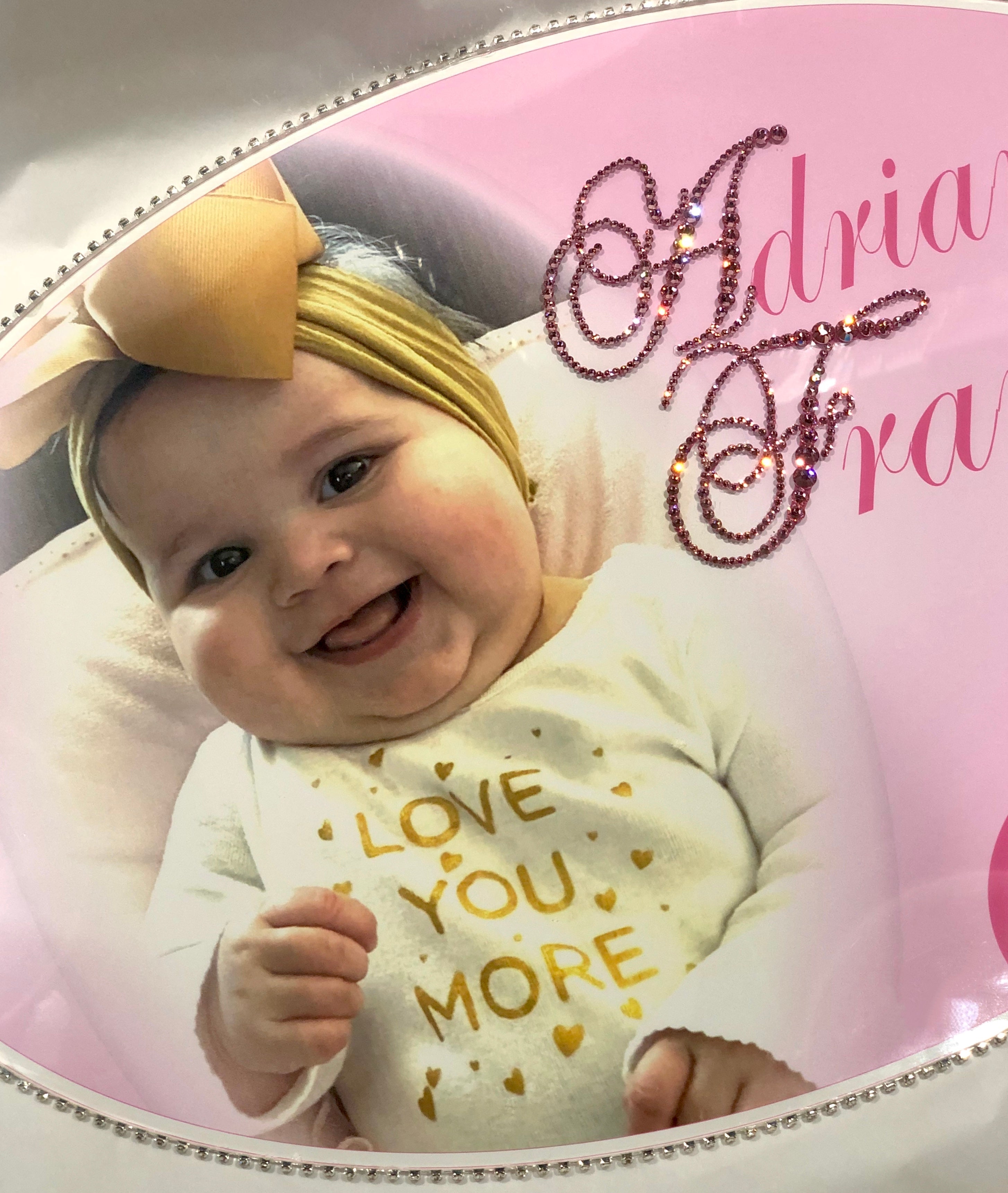 Keepsake Swarovski Plaque - Custom Baby Photo Off-Centered Left w/ Personalization & Crystalized Initials