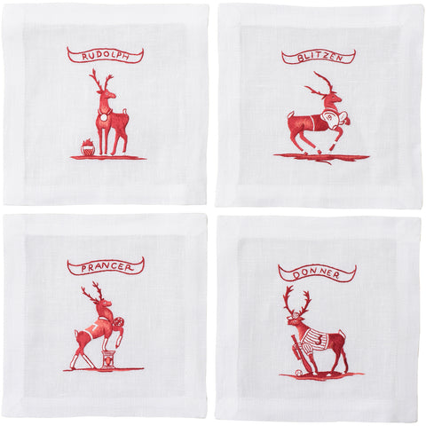 Country Estate Reindeer Games Team Sports Cocktail Coasters Set/4 (Football, Baseball, Soccer and Rudolph)