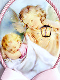 Keepsake Porcelain Plaque - Guardian Angel and Baby Pink Capezzale